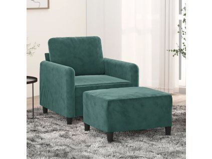 Křeslo s podnožkou tmavě zelené 60 cm samet 3201166