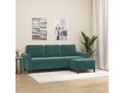 3místná pohovka s podnožkou tmavě zelená 180 cm samet 3201217