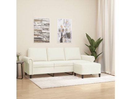 3místná pohovka s podnožkou krémová 180 cm samet 3201223