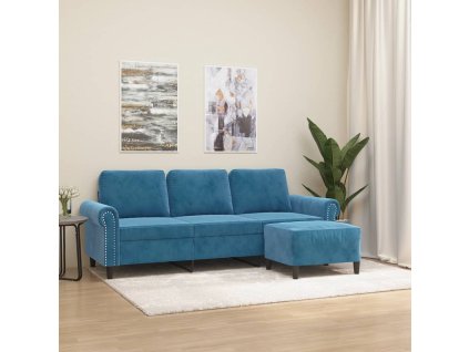 3místná pohovka s podnožkou modrá 180 cm samet 3201224