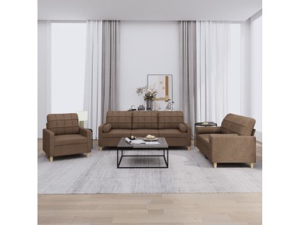 3dílná sedací souprava s polštáři hnědá textil 3201261