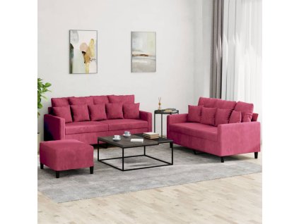 3dílná sedací souprava s poduškami vínová samet 3201714