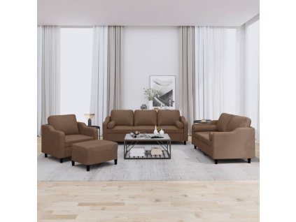 4dílná sedací souprava s polštáři hnědá textil 3201797