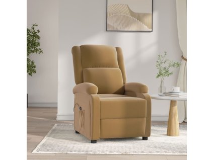 Elektrické polohovací křeslo hnědé samet 3098401