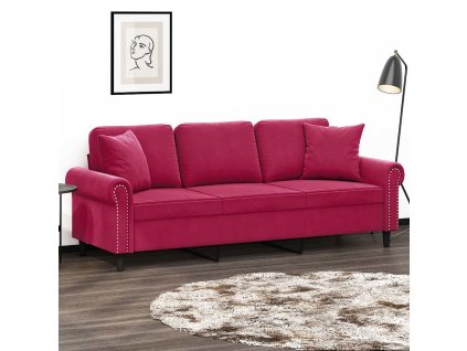 3místná pohovka s polštáři vínová 180 cm samet 3200959