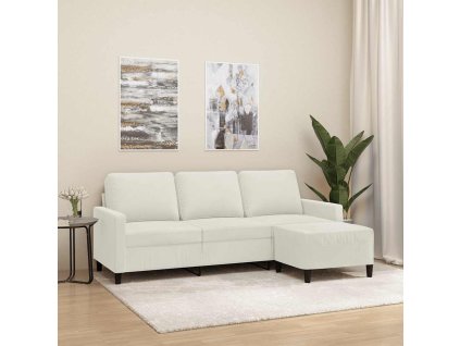 3místná pohovka s podnožkou krémová 180 cm samet 3201063