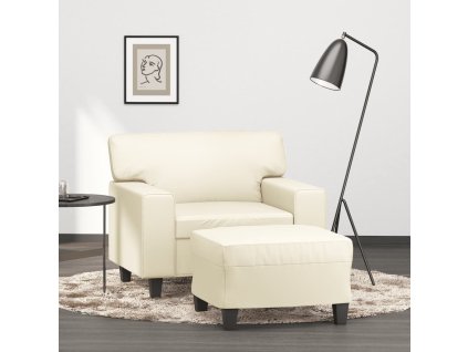 Křeslo s podnožkou krémové 60 cm umělá kůže 3201160