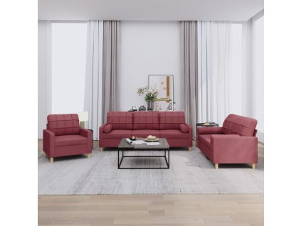 3dílná sedací souprava s polštáři vínová textil 3201264