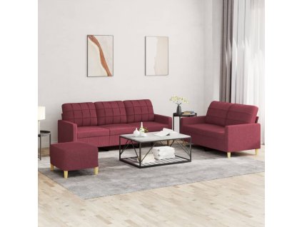 3dílná sedací souprava s poduškami vínová textil 3201320