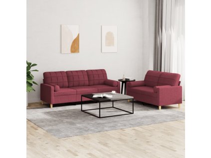 2dílná sedací souprava s polštáři vínová textil 3201328