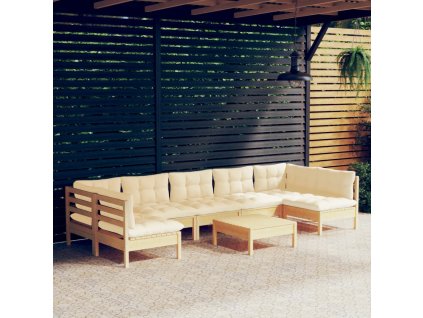 8dílná zahradní souprava krémové podušky masivní borovice 3097169