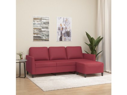 3místná pohovka s podnožkou vínová 180 cm umělá kůže 3201125