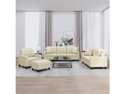 4dílná sedací souprava s polštáři krémová umělá kůže 3201354