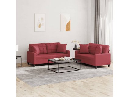 2dílná sedací souprava s polštáři vínová umělá kůže 3201371