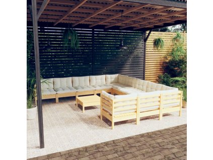 12dílná zahradní sedací souprava krémové podušky borovice 3097025
