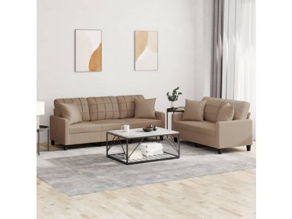 2dílná sedací souprava s polštáři cappuccino umělá kůže 3201392