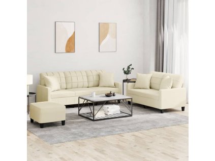 3dílná sedací souprava s polštáři krémová umělá kůže 3201394