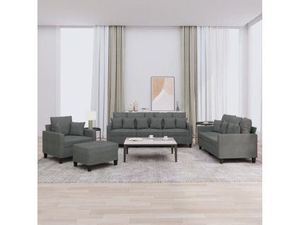 4dílná sedací souprava s polštáři tmavě šedá textil 3201641