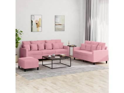 3dílná sedací souprava s poduškami růžová samet 3201733