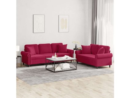 2dílná sedací souprava s polštáři vínová samet 3202274