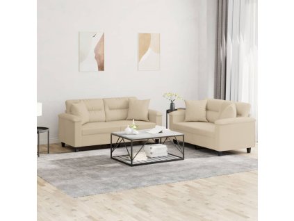 2dílná sedací souprava s polštáři krémová tkanina z mikrovlákna 3202330