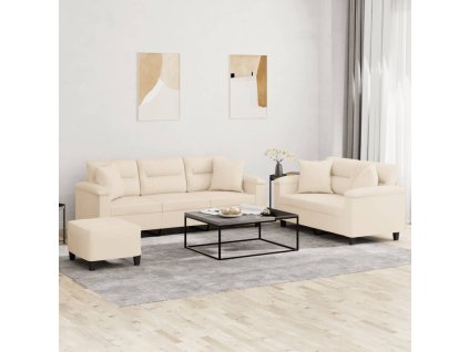 3dílná sedací souprava s polštáři béžová tkanina z mikrovlákna 3202361