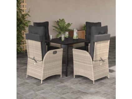 5dílný zahradní jídelní set s poduškami světle šedý polyratan 3213470