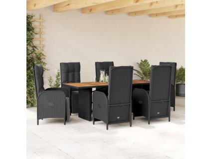 7dílný zahradní jídelní set s poduškami černý polyratan 3213520
