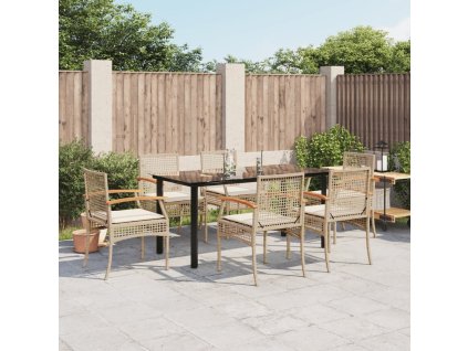 7dílný zahradní jídelní set s poduškami béžový polyratan 3213635