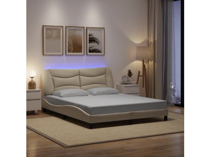Rám postele s LED bez matrace Hvar Cream 160x200 cm Látka 3213716