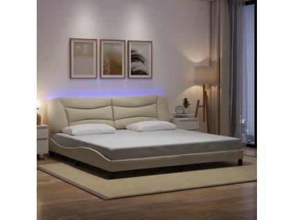 Rám postele s LED bez matrace Hvar krémový 200 x 200 cm textil 3213730