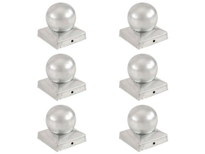 Krytky na plotové sloupky 6 ks s koulí pozinkovaný kov 91x91 mm 145499