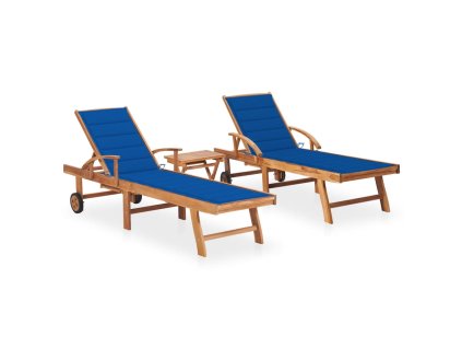 Zahradní lehátka 2 ks se stolkem a poduškou masivní teak 3073181