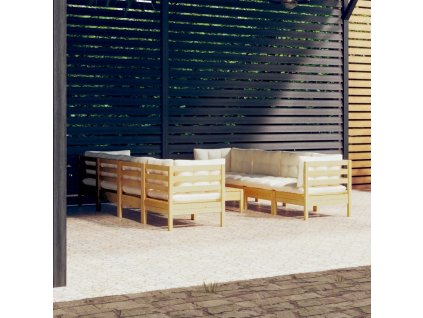 9dílná zahradní souprava krémové podušky masivní borovice 3096166