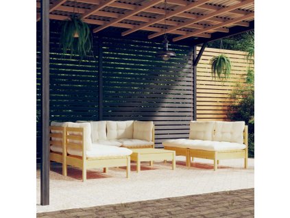 7dílná zahradní souprava krémové podušky masivní borovice 3096214