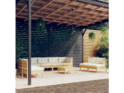 9dílná zahradní souprava krémové podušky masivní borovice 3096238