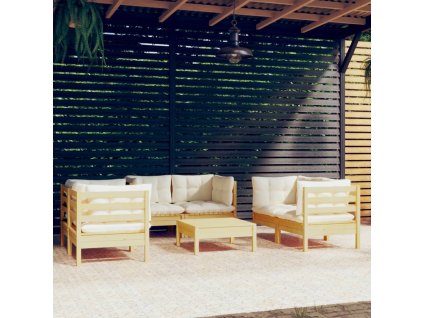 7dílná zahradní souprava krémové podušky masivní borovice 3096250