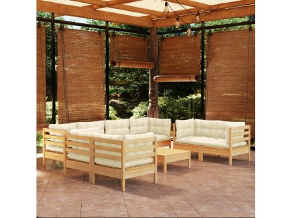 9dílná zahradní souprava krémové podušky masivní borovice 3096274