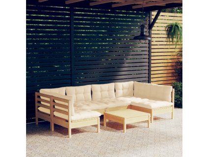 7dílná zahradní souprava krémové podušky masivní borovice 3097157