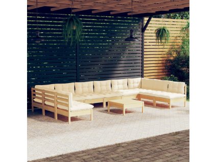11dílná zahradní souprava krémové podušky masivní borovice 3097193