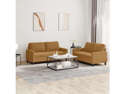 2dílná sedací souprava s poduškami hnědá samet 3201503