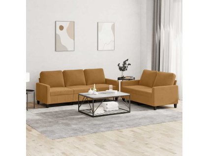 2dílná sedací souprava s poduškami hnědá samet 3201523