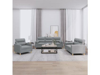 3dílná sedací souprava s polštáři světle šedá textil 3201552