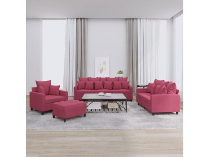 4dílná sedací souprava s poduškami vínová samet 3201694