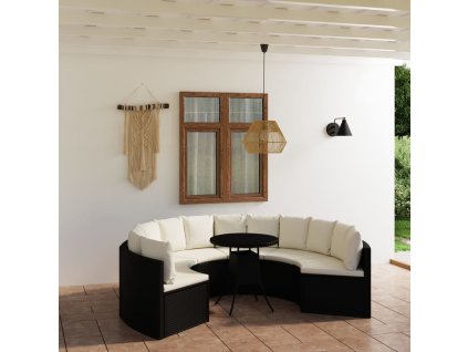 7dílná zahradní sedací souprava s poduškami polyratan černá 3064889