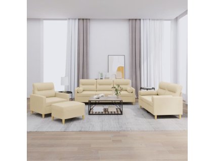 4dílná sedací souprava s polštáři krémová textil 3201562