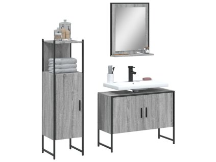3dílný set koupelnových skříněk šedý sonoma kompozitní dřevo 3214352