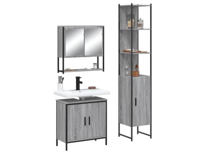 3dílný set koupelnového nábytku šedý sonoma kompozitní dřevo 3214683