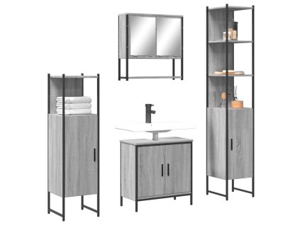 4dílný set koupelnového nábytku šedý sonoma kompozitní dřevo 3214713