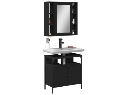 2dílný set koupelnového nábytku černý kompozitní dřevo 3214715